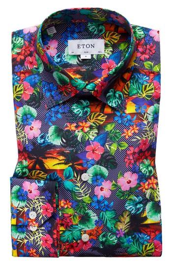 Men's Eton Slim Fit Tropical Dress Shirt - Blue