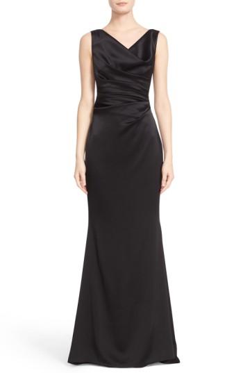 Women's Talbot Runhof Drape V-neck Matte Crepe Column Gown - Black