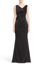 Women's Talbot Runhof Drape V-neck Matte Crepe Column Gown - Black