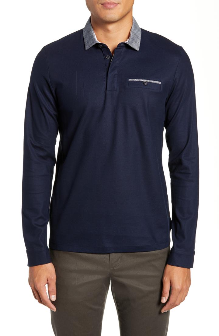 Men's Ted Baker London Dunes Slim Fit Long Sleeve Polo (s) - Blue