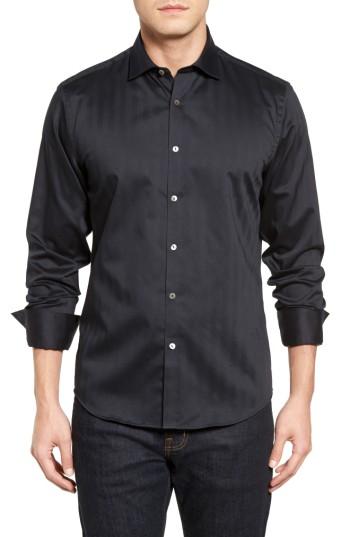 Men's Stone Rose Herringbone Stripe Sport Shirt (s) - Black