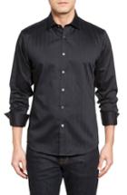 Men's Stone Rose Herringbone Stripe Sport Shirt (s) - Black