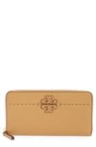 Women's Tory Burch Mcgraw Leather Continental Zip Wallet - Beige