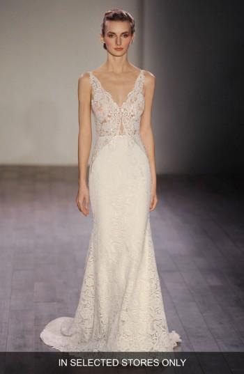 Women's Lazaro V-neck Lace Trumpet Dress, Size - Ivory