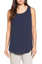 Petite Women's Eileen Fisher Ballet Neck Silk Tank, Size P - Blue