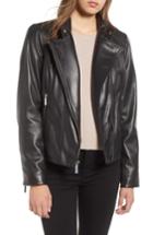 Women's Michael Michael Kors Asymmetrical Zip Leather Moto Jacket - Black