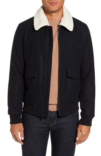 Men's Michael Kors Fleece Collar Wool Blend A-2 Jacket - Blue