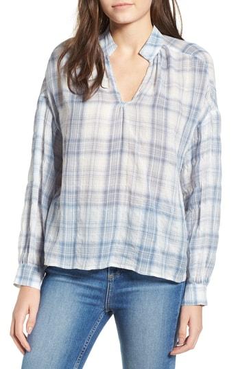 Women's Textured Plaid Top - Blue