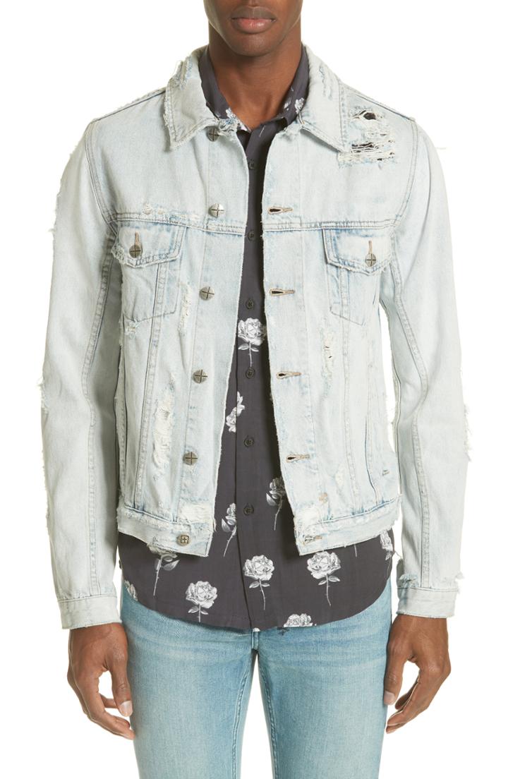 Men's Ksubi Chaser Ripped Denim Jacket, Size - Blue