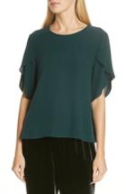 Women's Eileen Fisher Tulip Sleeve Silk Top, Size - Green