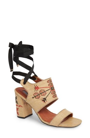 Women's Topshop Roxanne Embroidered Lace-up Sandal .5us / 37eu M - Beige