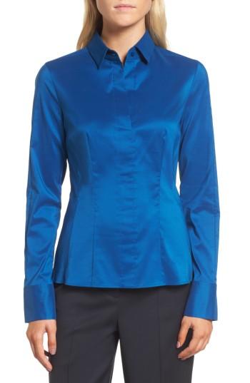 Women's Boss Bashina Fitted Stretch Poplin Shirt - Blue