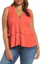 Women's Trouve Trapunto Zip Front Sleeveless Top - Red