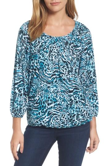 Women's Michael Michael Kors Big Cat Print Peasant Top - Blue