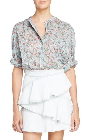 Women's Isabel Marant Etoile Maria Print Cotton Blouse Us / 36 Fr - Blue/green