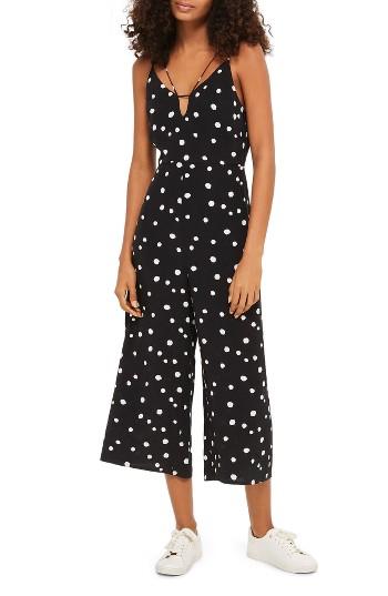 Women's Topshop Spot Strappy Culotte Jumpsuit Us (fits Like 0) - Black