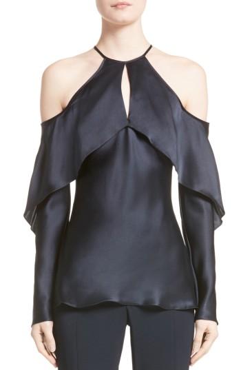 Women's Cushnie Et Ochs Florence Silk Charmeuse Cold Shoulder Top - Blue