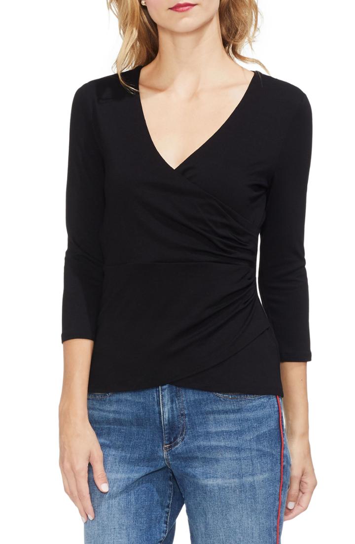 Women's Vince Camuto Wrap Front Top, Size - Black