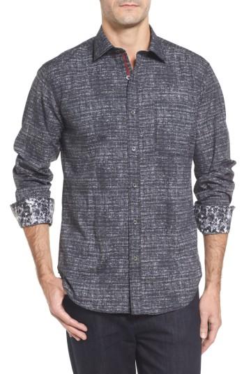 Men's Bugatchi Classic Fit Hashmark Sport Shirt - Black