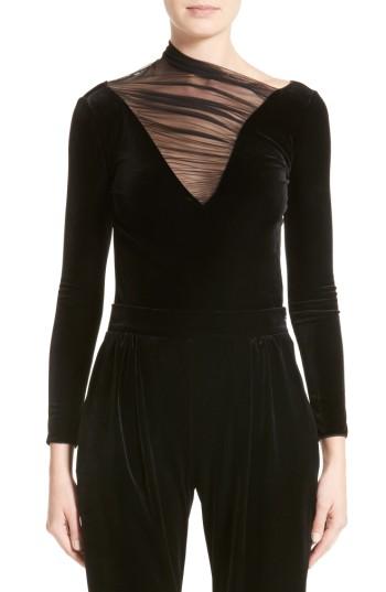 Women's Armani Collezioni Tulle Neck Velvet Top