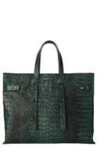 Orciani Petra Croc-embossed Calfskin Leather Tote - Green