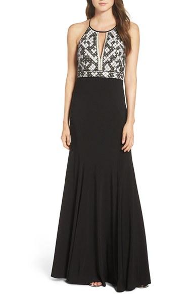 Women's Aidan Mattox Beaded Halter Gown