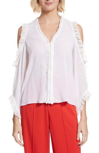 Women's Alice + Olivia Claudette Ruffle Stretch Silk Top - Ivory