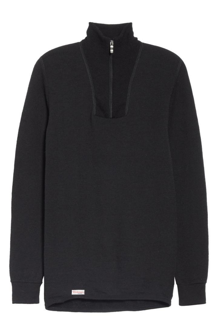Men's Woolpower Zip Turtleneck 200 Quarter Zip Pullover - Black