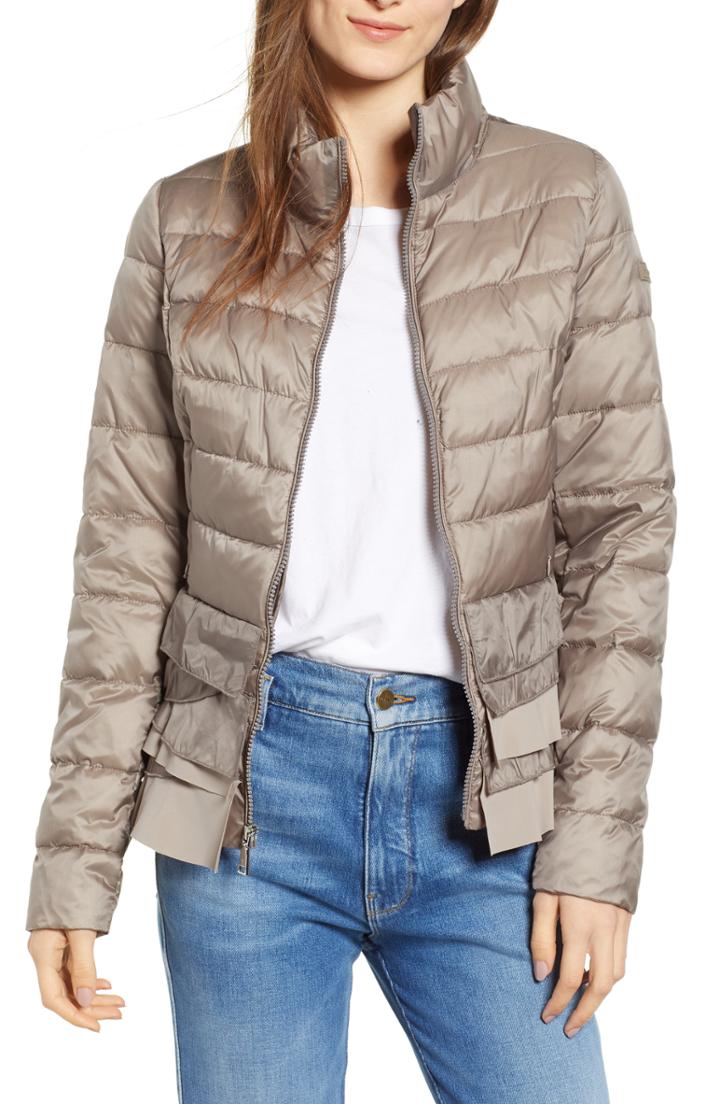 Women's Tahari Zoey Ruffle Hem Puffer Jacket