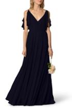 Women's Jenny Yoo Cassie Flutter Sleeve Chiffon A-line Gown - Blue