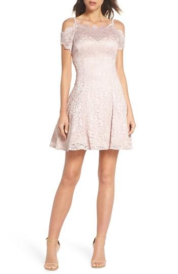 Women's Morgan & Co. Off The Shoulder Lace Fit & Flare Dress /2 - Beige