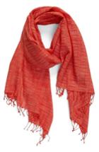 Women's Eileen Fisher Stripe Organic Cotton Scarf, Size - Red