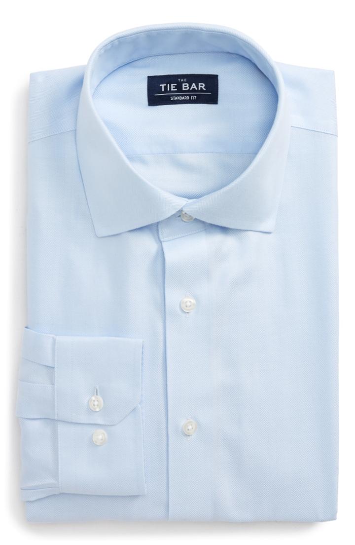 Men's The Tie Bar Standard Fit Herringbone Dress Shirt - 32/33 - Blue