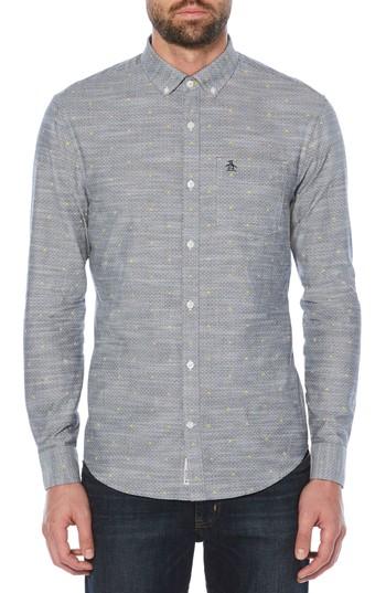 Men's Original Penguin Floral Chambray Shirt - Blue