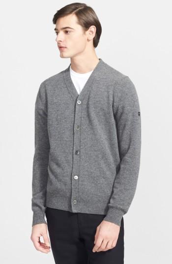 Men's Comme Des Garcons Play Wool Cardigan - Grey