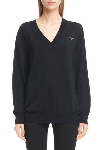 Women's Givenchy Logo Embroidered Wool & Silk Sweater