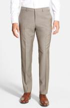Men's Boss 'genesis' Flat Front Wool Trousers - Brown
