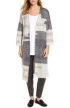 Women's Eileen Fisher Colorblock Long Cardigan, Size - Grey