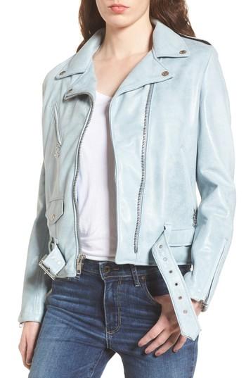 Women's Schott Nyc Perfecto Distressed Leather Boyfriend Jacket - Blue