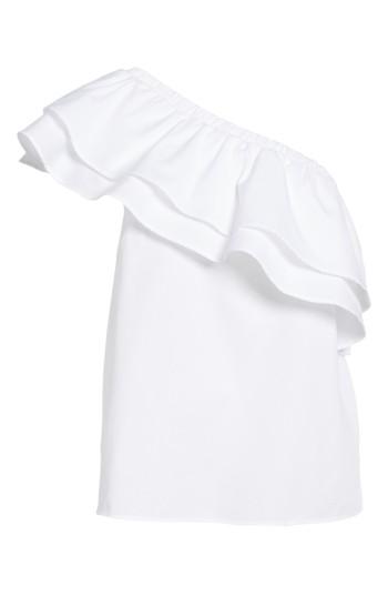 Women's Halogen One-shoulder Cotton Poplin Top, Size - White
