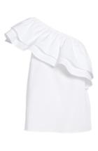 Women's Halogen One-shoulder Cotton Poplin Top, Size - White