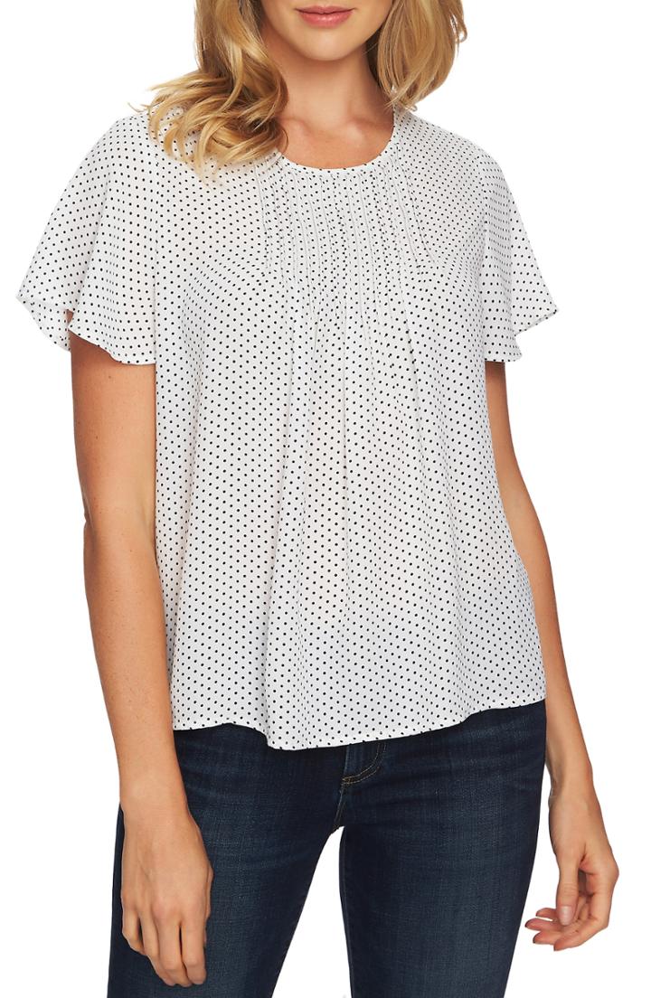 Women's Cece Refined Pin Dot Pintuck Short Sleeve Blouse, Size - Ivory