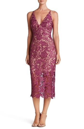 Women's Dress The Population 'marie' Lace Midi Dress - Purple