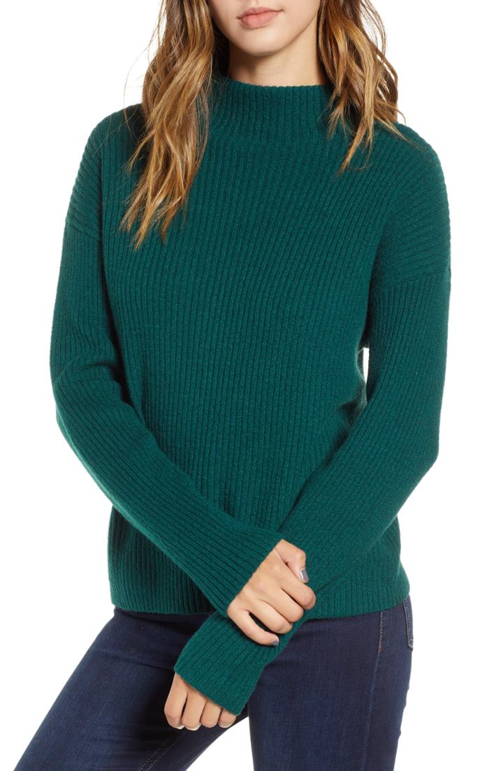 Women's Bp. Ribbed Funnel Neck Sweater, Size - Green