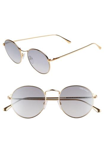 Women's Tom Ford Ryan 52mm Round Sunglasses - Yellow Gold