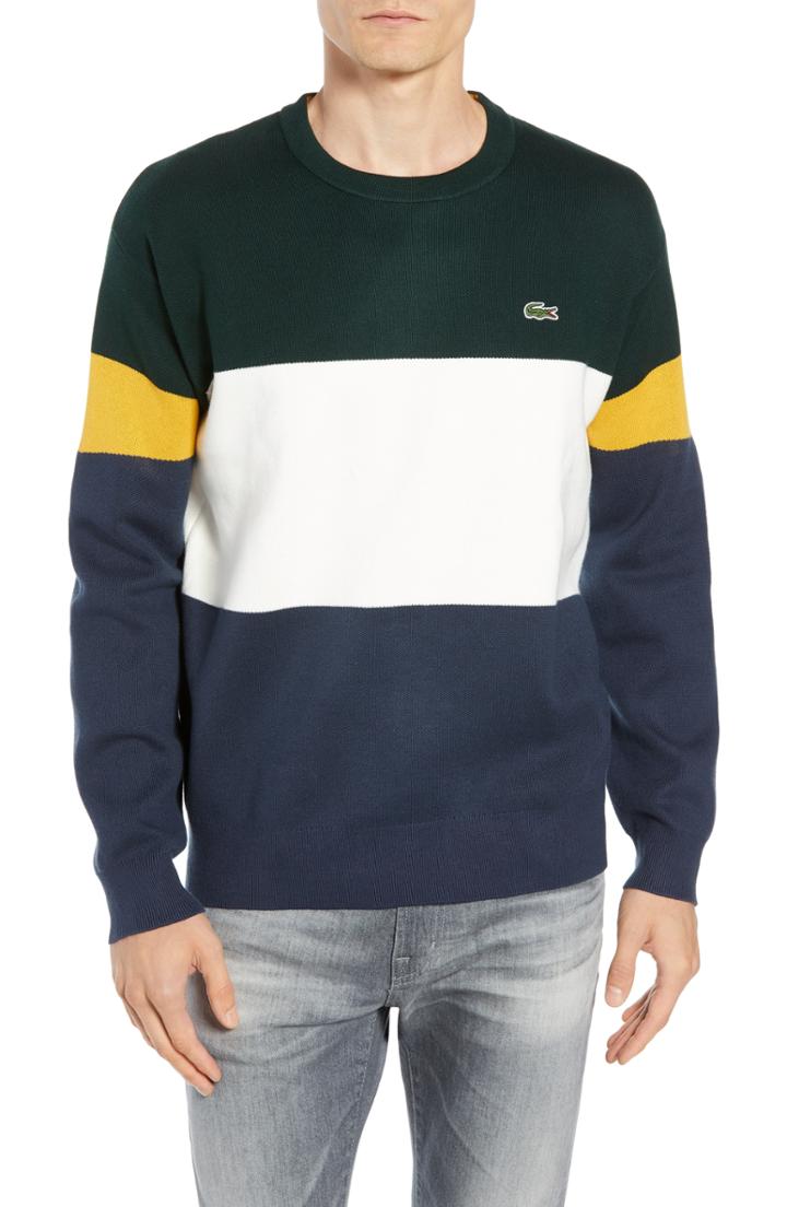 Men's Lacoste Regular Fit Colorblock Cotton Sweater (s) - Blue