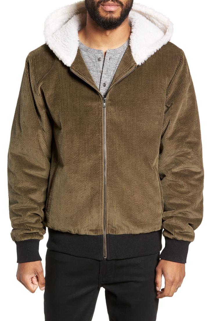 Men's Twenty Champlain Cotton Corduroy & Faux Shearling Hooded Bomber Jacket - Green