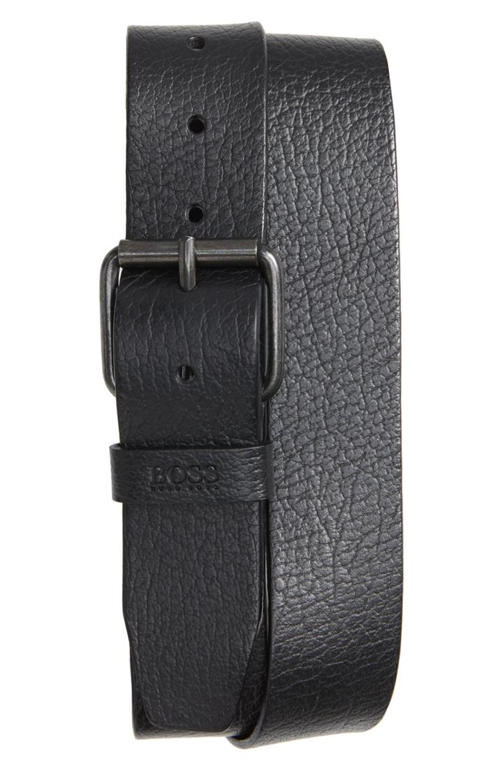 Men's Boss Jesse Calfskin Leather Belt - Black