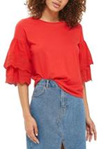Women's Topshop Eyelet Layer Sleeve Tee T-shirt Us (fits Like 0-2) - Red