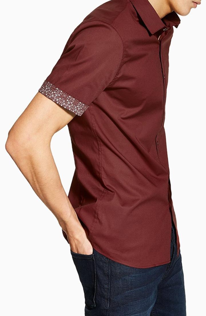 Men's Topman Stretch Skinny Fit Shirt - Burgundy